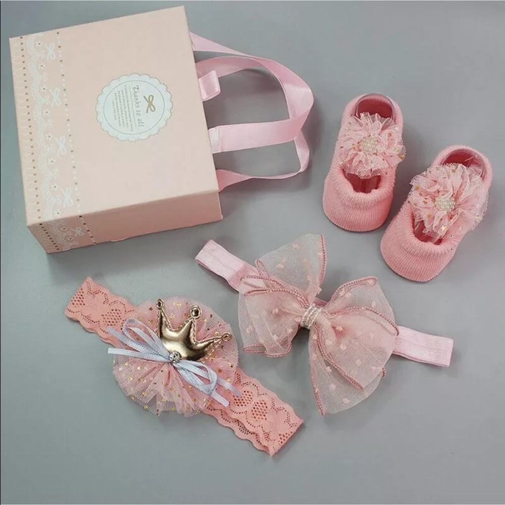 Baby Headband Socks Set Flower Crown  Girl w/ Box